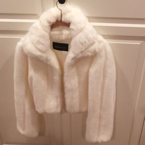 Off white faux mink crop jacket